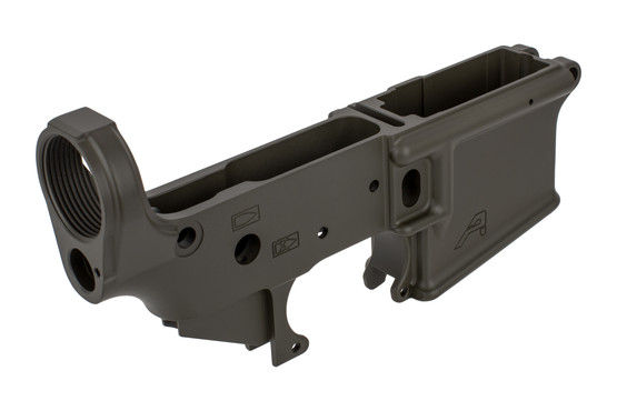 Aero Precision stripped AR15 lower receiver is equipped with a tough olive drab cerakote finish and receiver tension screw